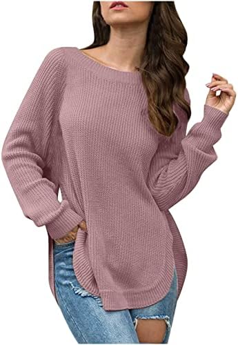 Žene dugi rukavi bočni slojevi podijeljeni pleteni džemper pulover Čvrsti džemperi tunike vrhovi topli zbrka za džemper trenirke