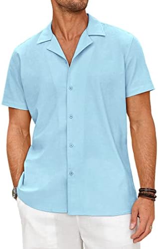 Coofandy muške lanene majice gumb dolje majica kratkih rukava Kubanska ljetna košulja na plaži