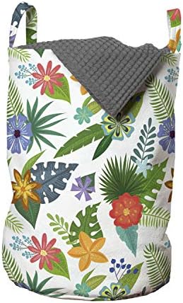 Cvjetna torba za donje rublje, Havajska kompozicija šarenog cvijeća i lišća koje cvjeta na jednobojnoj pozadini, košara za rublje s