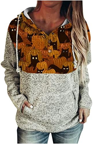 Dukserice kapuljača za žene Halloween bundeva mačka print pulover majica s kapuljačom dugi rukavi ležerni vrhovi s džepovima