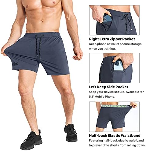 Brokig muške lagane kratke hlače, bodybuilding brzo suho trčanje atletskih kratkih kratkih hlača za muškarce s džepovima