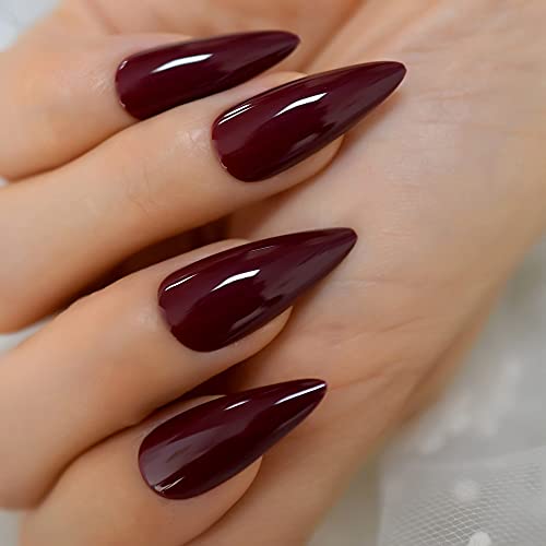 Tamnocrveni dugi lažni burgundski nokat sjajni sjajni lažni nokti preliminarni dizajn manikure za žene i djevojke 24 kom.