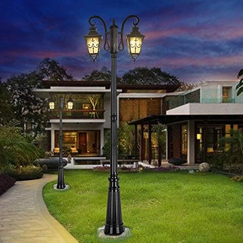 GJCQZQ PATHWAY LIJELA 2,1M 2-Light Victorian Outdoor Garden Ranja lampiona Tradicionalna crnaca od lijevanog aluminijskog krajolika