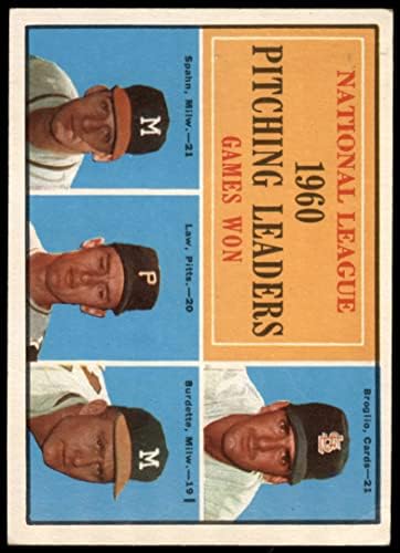 1961. Topps 47 bar NL vođe pitchinga Warren Spahn / Ernie Broglio / Lew Burdette / Vern Law Milwaukee Braves / Pirates / Cardinals