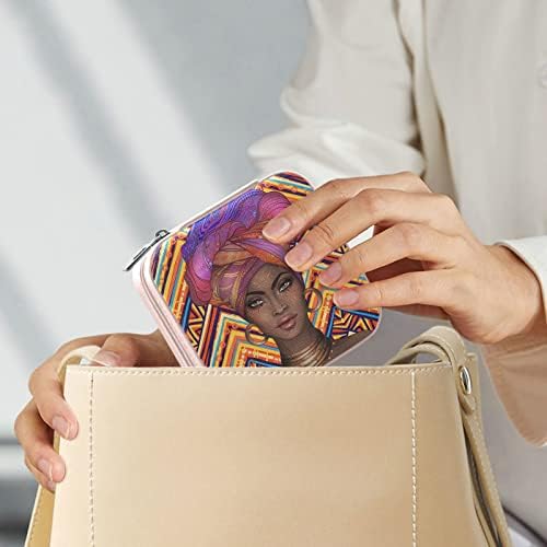 Alaza Afroamerikanke Etnički cik -cak kutija za male nakit za žene muškarce putničke nakit futrola PU organizator PUSK, ružičasti rub