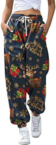 Ženske božićne trenirke plus veličine Rastemljive elastične struke opuštena fit Bagggy Cargo hlača božićno drvce udobna teretana trčanje