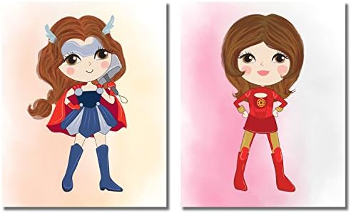Slatki superheroj djevojke zidne umjetničke otiske - set od 8 fotografija igraonice u spavaćoj sobi Supergirl