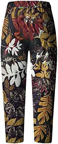 Ljetne lanene hlače za žene modno pamučno posteljina treniske cvjetni print ljetni sport obrezane hlače s džepovima