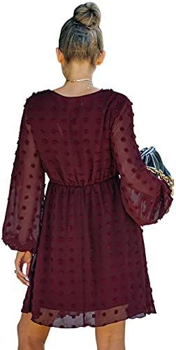 Ženska koktel haljina s dugim rukavima s polka točkicama s A-krojem u obliku A - kroja, ljuljačke košulje, pametna ležerna Maturalna