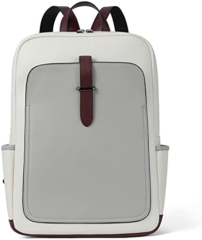 Telena kožni ruksak za laptop za žene 15,6 inčni računalni ruksak College Travel Daypack Torba Kontrast bež
