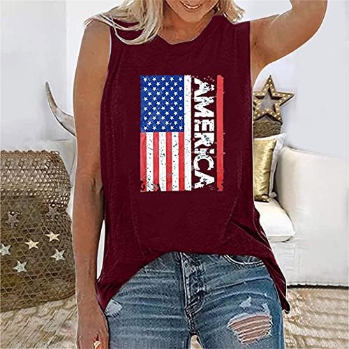 majica 4. srpnja, majice s naramenicama za žene, majice bez rukava s izrezom U obliku slova U, američka zastava, zvijezde, prugaste