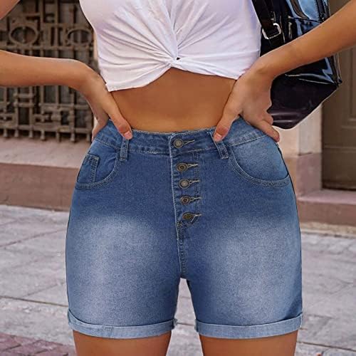 Plus veličine traper kratke hlače Žene Rastezanje ljetnog rinestona valjanog ruba traper kratke hlače u boji Blok vintage traperice