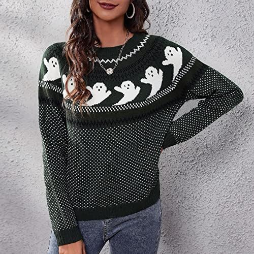 Fzylqy žena 2022 jeseni pletenici Slatki sablasni grafički pleteni pulover skakač dugih rukava colorblock dres džempera