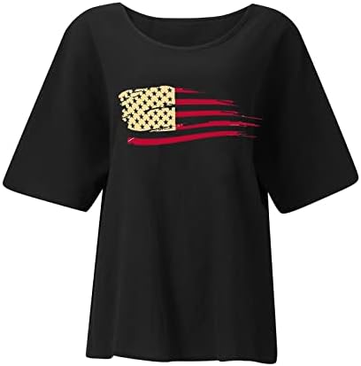 Široka bluza rukava za žensku plus veličina fakultet y2k pamuk labava posada vrat američke zastave vrhovi