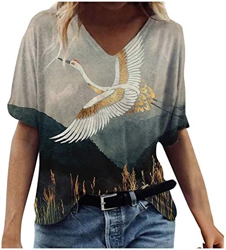 Ženska majica za vrat modne bluze s kratkim rukavima vrhovi ležerne ljetne grafičke tiskane dame
