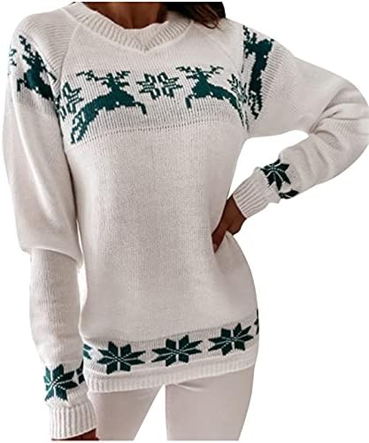 Božićni džemperi za žene Slatki gmaz snježna pahuljica grafički pleteni džemper casual dugih rukava pulover vrhovi