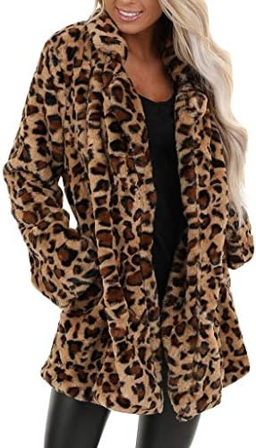 Ženski leopard faux džepni džepni topla zima prevelika je nadišla dugačka zvjezdana zvijezda kaputa