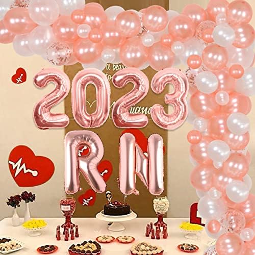 RN diplomirani ukrasi 2023 Rose Gold Medicinska sestra tematska maturant balon Garland Kit s ružičastim zlatom bijeli lateks baloni