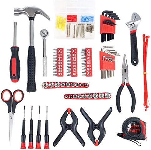 75-1086 ručni alati za kućanstvo, set alata od 86 komada s vrećicom u roli, - izvrsno za kuću ili automobil u crvenoj boji
