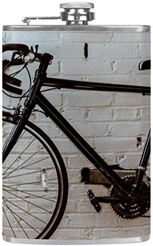 Tikvica od likera od nehrđajućeg čelika zapečaćena lijevkom kožna torbica od 7,7 oz izvrsna ideja za poklon tikvica-Crni bicikl