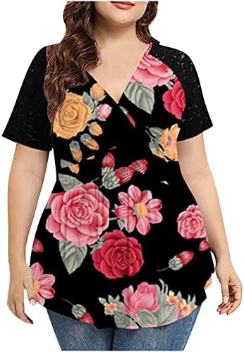 Plus ljetna majica za žene v vrat cvjetni cvjetni tiskani tunici