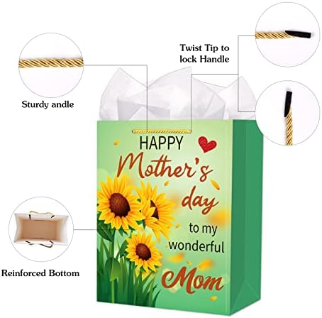 11,5 suncokret Poklon vrećica za Majčin dan s ručkama za moju divnu mamu papirnate poklon vrećice za zamatanje darova za Majčin dan