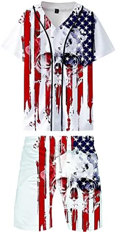 Casual Patriotic 2 Piet Set za muškarce američke zastave Print majice i kratke hlače labave odmor na plaži odmor kratkih rukava