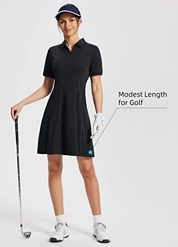 Baleaf ženska haljina za golf lyocell polo majice s kratkim rukavima haljina haljina golf odjeća dužina koljena džepovi kvartal zip