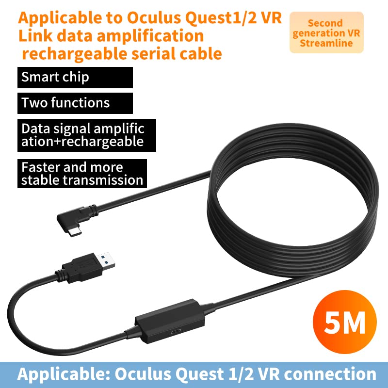 EPPFUN kabel za nadogradnju za nadogradnju 5m/16ft za Oculus Quest 2, s zasebnim priključkom za punjenje, 5Gbps velike brzine prijenosa