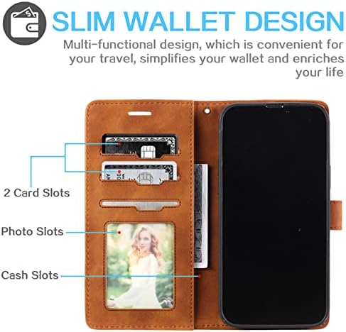 Torbica za telefon GUVAA za iPhone 14/14 Pro /14 Plus/14 Pro Max, torbica-novčanik od prave kože s držačem za kartice i remen za ručni