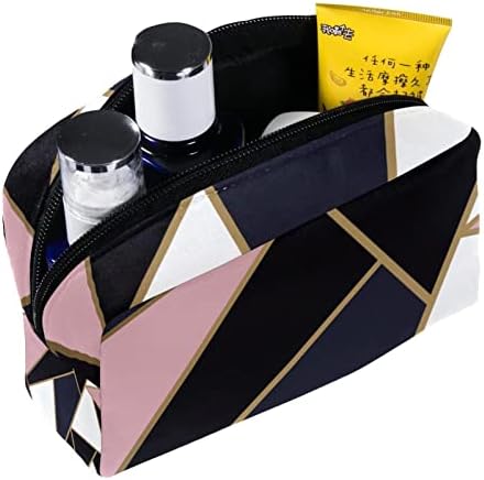 Mala torba za šminkanje, kozmetički organizator s patentnim zatvaračem za žene i djevojke, ružičasti crni geometrijski uzorak moderan