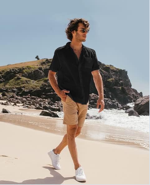 Anggrek muške lanene majice gumb dolje košulje kratke rukave ljetne košulje na plaži casual redovite fit majice
