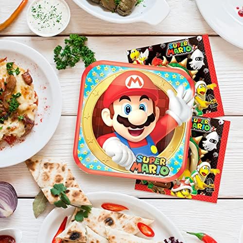 Amscan Super Mario Brothers Party za zabavu za 8 gostiju - Rođendanske zabave papirnate jednokratne set - Desert tanjuri za večeru,