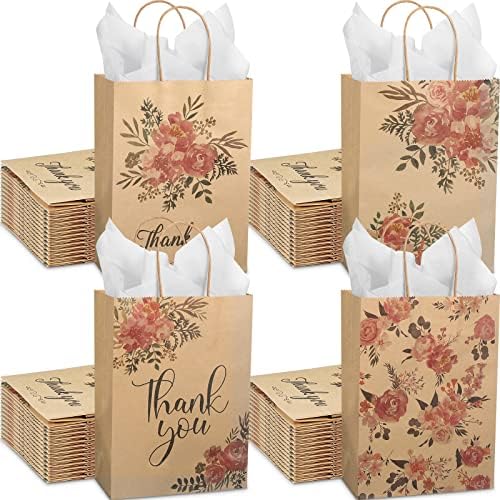 18 pakiranja Kraft papirnatih poklon vrećica za cvijeće s ručkama hvala vrećice od papirnatog papira Kraft papirnate cvjetne vrećice