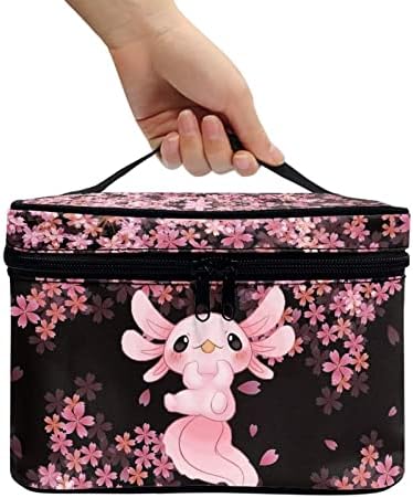 Kozmetička torba za tinejdžerice sa slatkim printom aksolotla i cvijeta trešnje prijenosna kozmetička torba putna spojka za kozmetiku