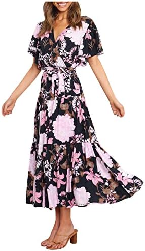 Kućne haljine 2023, ženski ljetni ležerni tiskani struk s kratkim rukavima Duga haljina Boho haljina