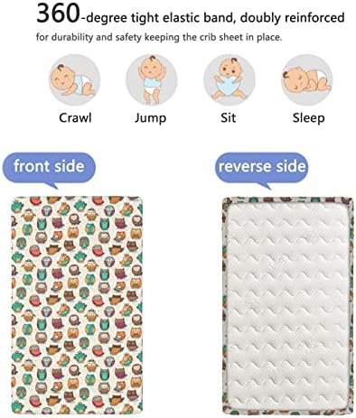 Sove tematske plahte mini krevetića, prijenosni mini krevetići ultra mekani materijal-bebe limovi za djevojčice ili dječaka, 24 x38,