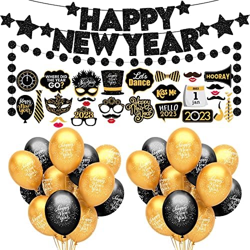 Novogodišnji rekvizit za foto kabine 2023 - pakiranje od 30 | Sjajt sretna nova godina natpisa | Sretni novogodišnji baloni set | Nova