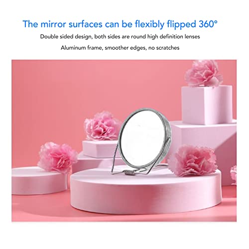 2-smjerno ogledalo za toaletni stolić, Mini aluminijski okvir za okretanje od 360 stupnjeva, srebrno ogledalo za toaletni stolić s