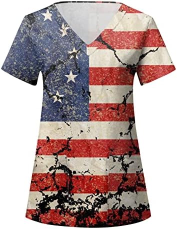 Majice za žene 4. srpnja ljetne majice s američkom zastavom i dekolteom u obliku slova U S 2 džepa bluza top svečana ležerna radna