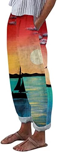 Ošišane hlače od pamuka i lana, ženske ljetne casual Capri hlače s džepovima, udobne hlače za plažu visokog struka, Vintage Harem hlače