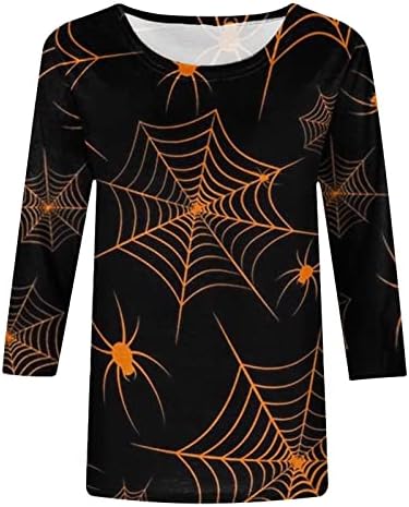 Ženska Halloween tiskana labava majica srednje duljine 3/4 rukava jeseni bluza okrugli vrat casual pulover vrhovi