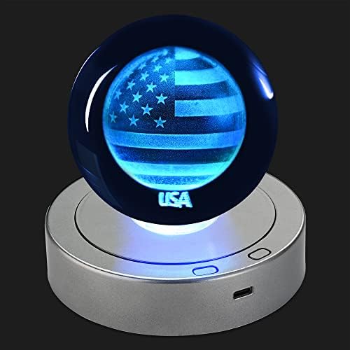 3D američka zastava Kristalna kugla s LED višebojnom noćnom svjetlom dekolamp baze ， darovi BOG Blagoslovi svjetski darovi Nezavisnost