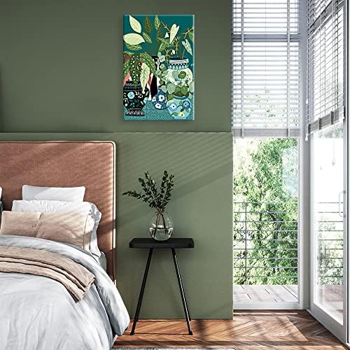 Dfaiuy zelena vintage botanički listovi platno zidna umjetnost retro biljna cvjetna plakata za sobe estetska moderna boho crna cvjetna