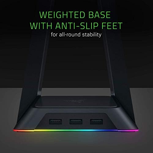 Razer Base Station Chroma Slušalice/Slušalice Stand W/USB Hub: Chroma RGB rasvjeta - 3x USB 3.0 priključci - Ne -klizna gumena baza