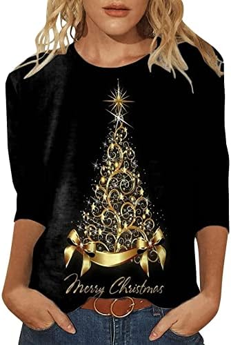 Ženske majice s rukavima od 3/4, božićne košulje, elegantne za nošenje s tajicama, puloveri s okruglim vratom, grafičke majice za tinejdžerice