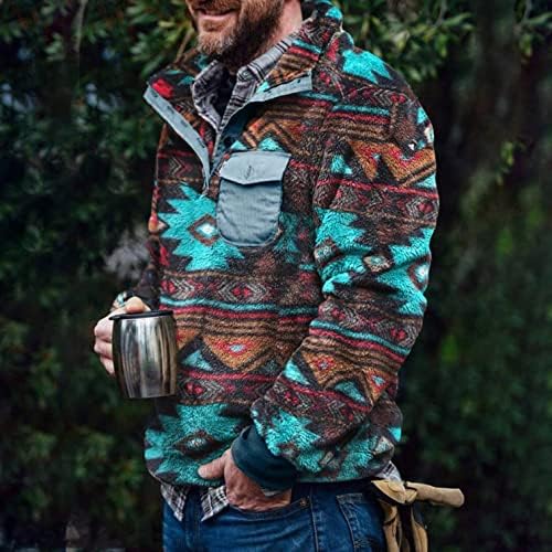 XXBR muški ležerni zapadni aztec dukvica chik prsa zakrpa džepni gumb prednji casual grafički pulover hoodie