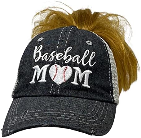 COCOMO Soul Womens Baseball Mam Hat | Baseball mama Messy Bun High konjski šešir | Baseball Love Hat | Bejzbol mama kapa 203 tamno