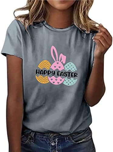 Sretni Uskršnji vrhovi za žene, smiješna zečja jaja, majica s printom slova, labave Ležerne majice s okruglim vratom i grafičkim kratkim