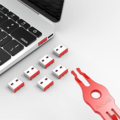 AUCAS USB blokator priključka - pakiranje od 10, crveni s ključem, prašinom i vlagom
